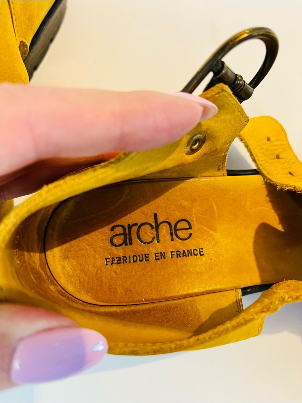 Arche France Yellow Nubuck Leather Sandals Women 37 US 6.5 Comfort Latex Sole - Picture 5 of 13